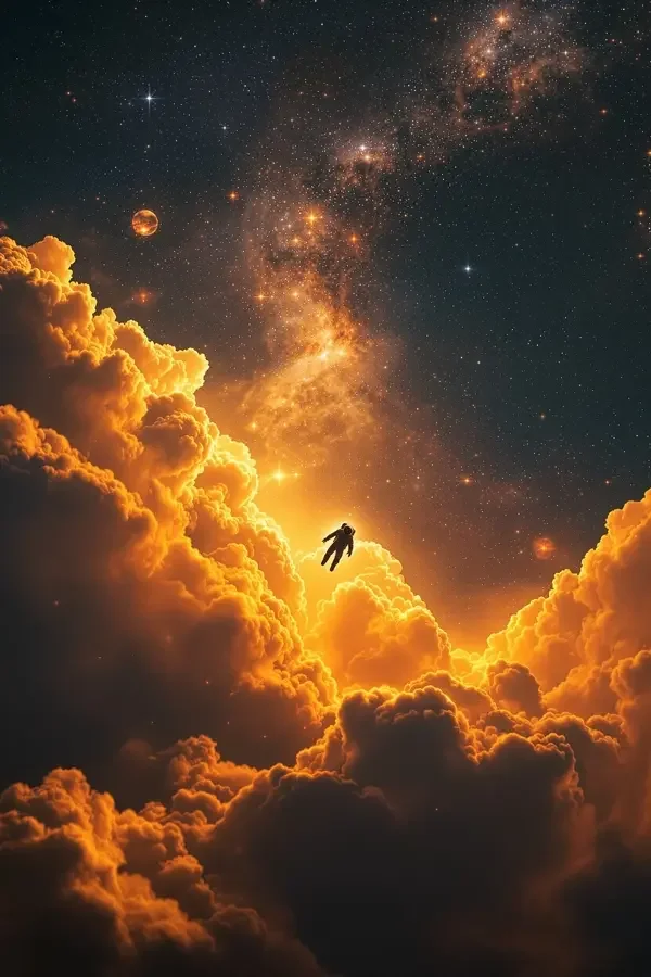 星际迷航者电影封面，宇航员金色星云