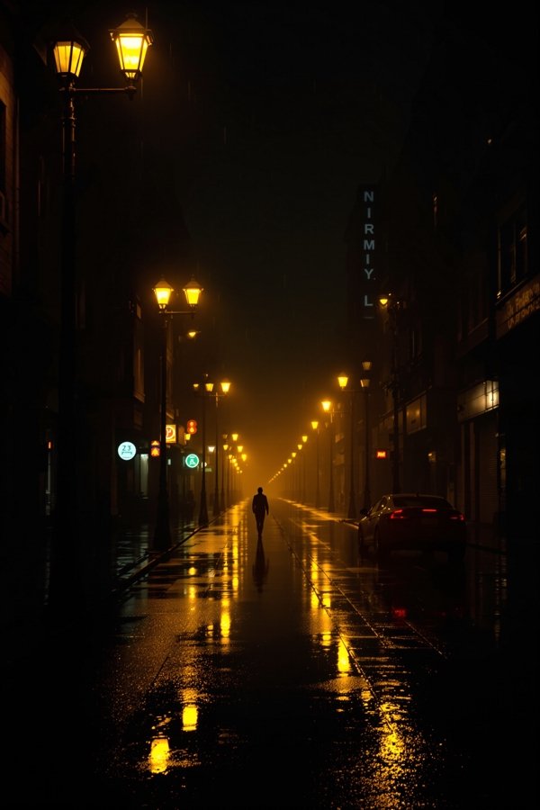 都市夜归人剧集封面，雨夜金色街灯